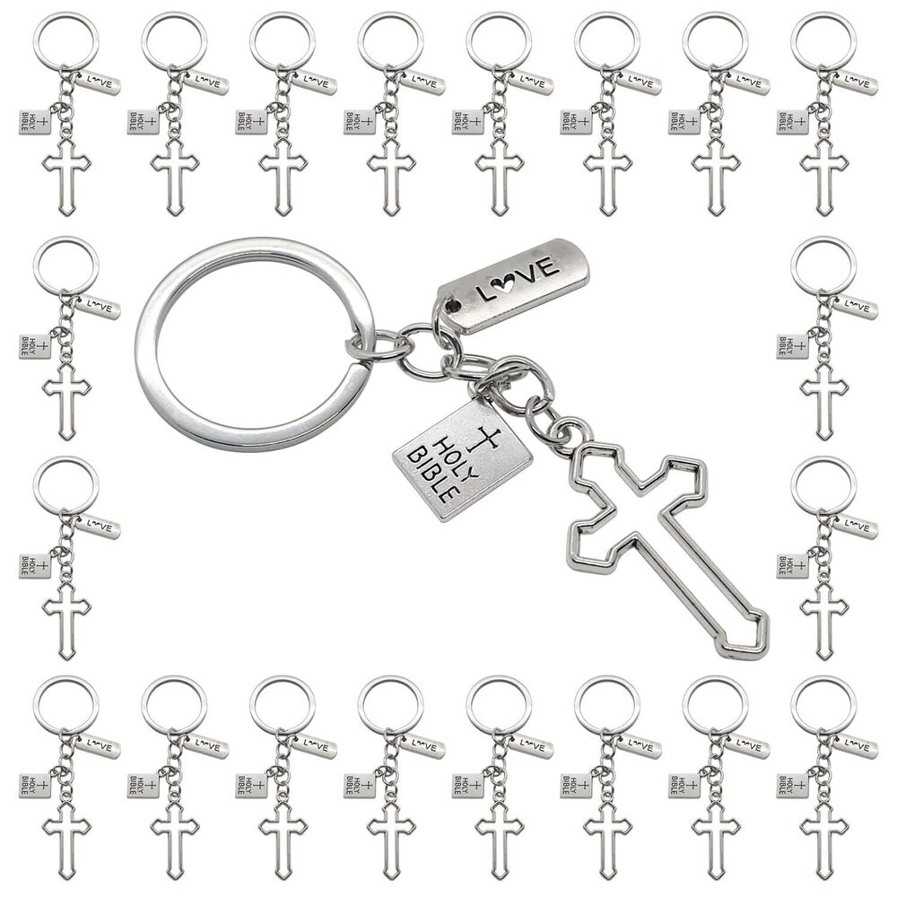 8184 20PCS Cross Key Chains Jesus Cross Book Holy Bible Pendants Keyrings